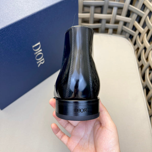 CD HOMME LACE-UP ANKLE BOOT GLOSSY BLACK CALFSKIN