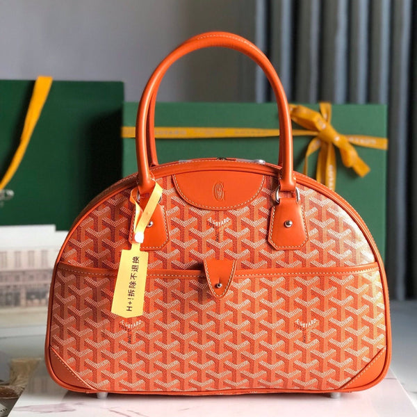 BORSA SAINT JEANNE 35 IN TELA GOYARDINE ROSSO ARANCIO E PELLE DI VITELLO