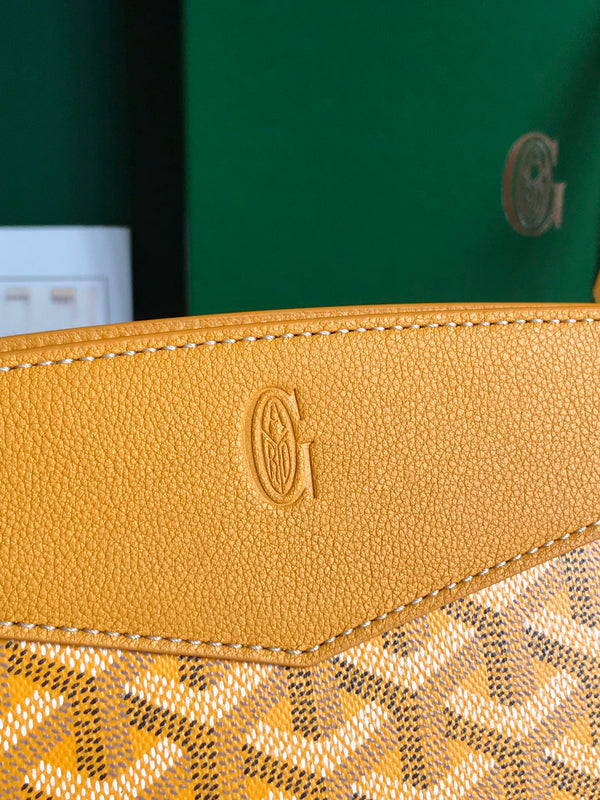 MINI BORSA ROUETTE STRUTTURATA 21 IN TELA GOYARDINE GIALLA E PELLE DI VITELLO