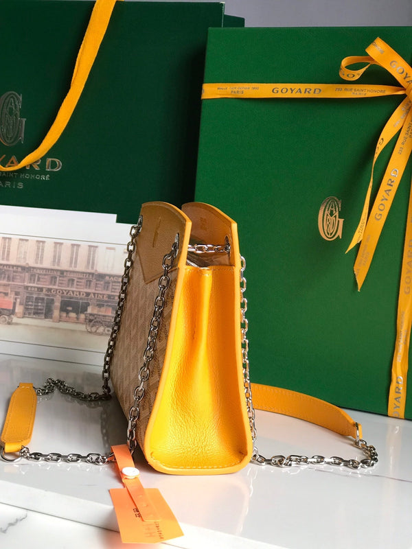 MINI BORSA ROUETTE STRUTTURATA 21 IN TELA GOYARDINE GIALLA E PELLE DI VITELLO