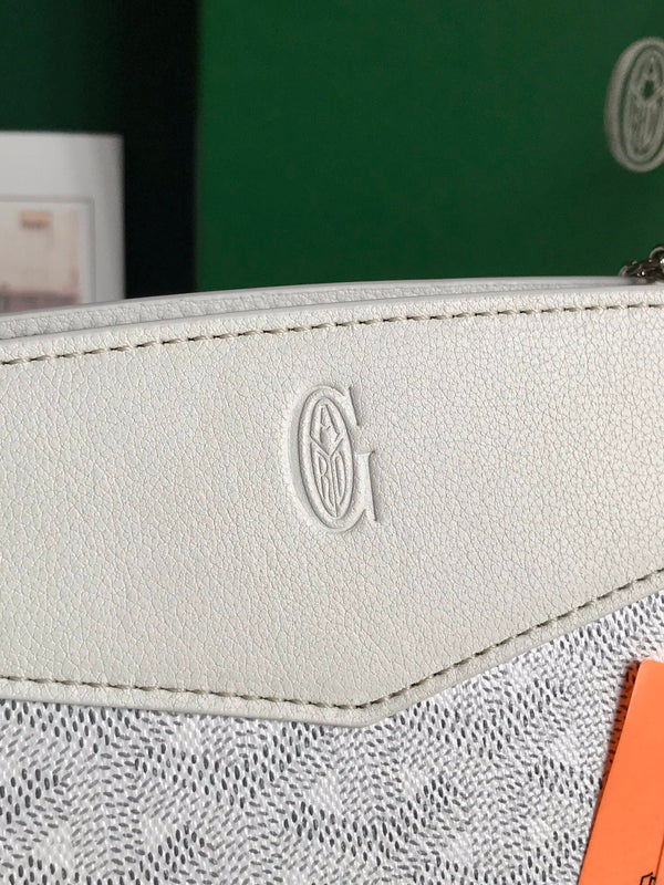 MINI BORSA ROUETTE STRUTTURATA 21 IN TELA GOYARDINE BIANCA E PELLE DI VITELLO