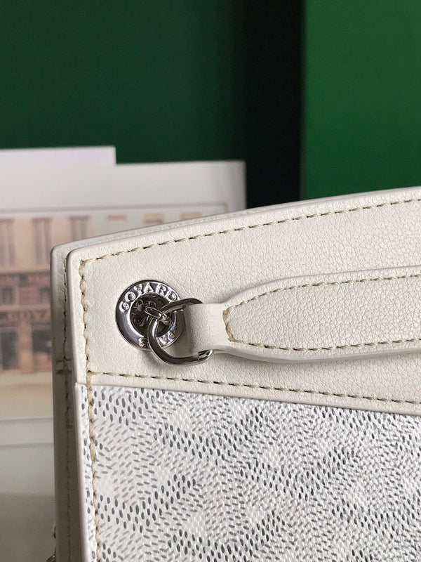 MINI BORSA ROUETTE STRUTTURATA 21 IN TELA GOYARDINE BIANCA E PELLE DI VITELLO