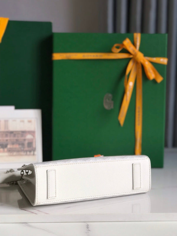 MINI BORSA ROUETTE STRUTTURATA 21 IN TELA GOYARDINE BIANCA E PELLE DI VITELLO