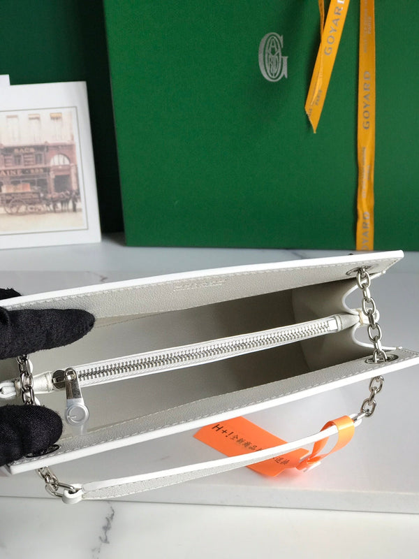 MINI BORSA ROUETTE STRUTTURATA 21 IN TELA GOYARDINE BIANCA E PELLE DI VITELLO