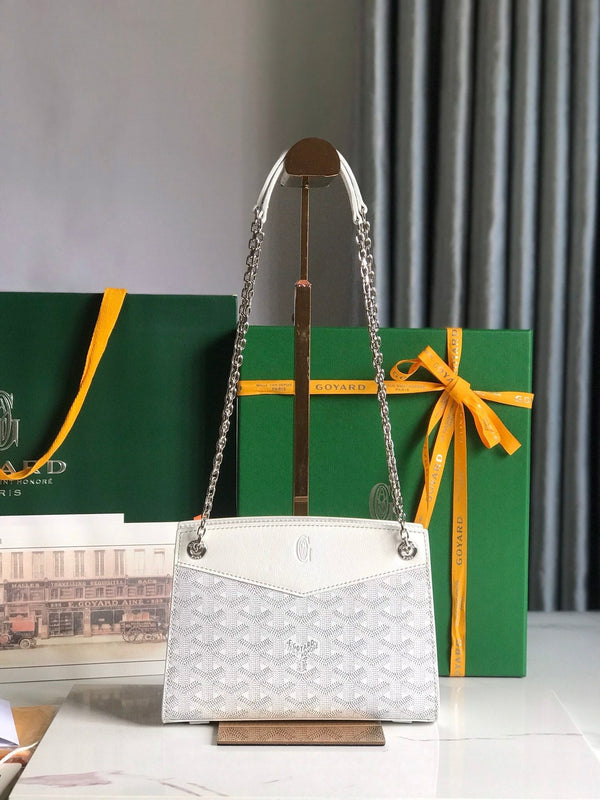 MINI BORSA ROUETTE STRUTTURATA 21 IN TELA GOYARDINE BIANCA E PELLE DI VITELLO