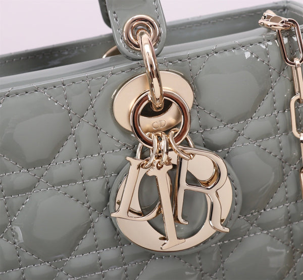 MEDIUM LADY D-JOY 26 ROCK GRAY LAMBSKIN