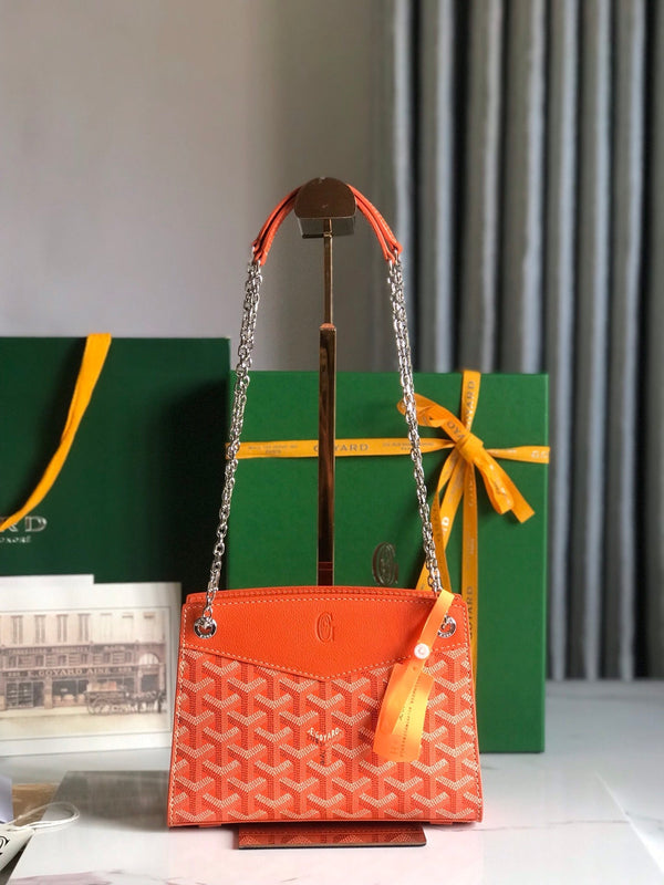 MINI BORSA ROUETTE STRUTTURATA 21 IN TELA GOYARDINE ARANCIO E PELLE DI VITELLO