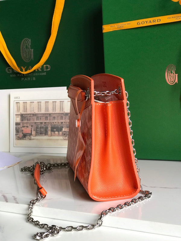 MINI BORSA ROUETTE STRUTTURATA 21 IN TELA GOYARDINE ARANCIO E PELLE DI VITELLO