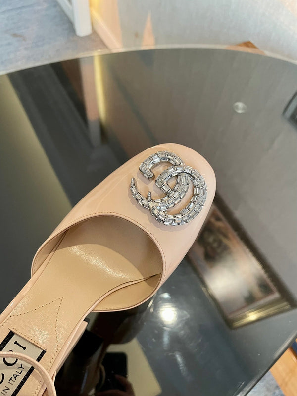 platform pump 12cm with double beige patent leather