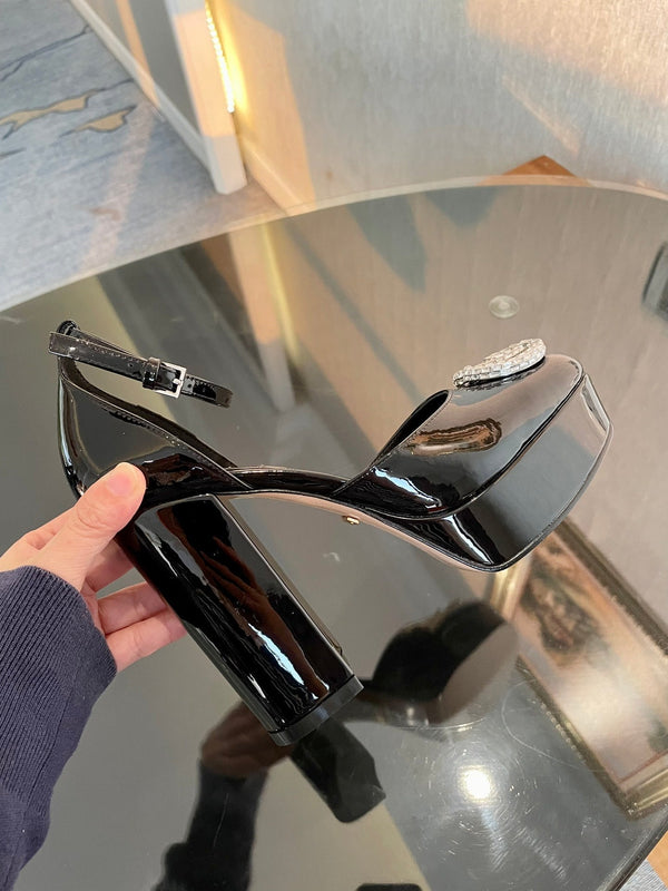 platform pump 12cm with double g black patent leather