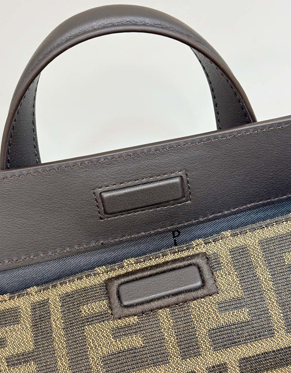 BORSA FENDI 27 IN TESSUTO JACQUARD MARRONE MIX NERO CON PELLE DI VITELLO