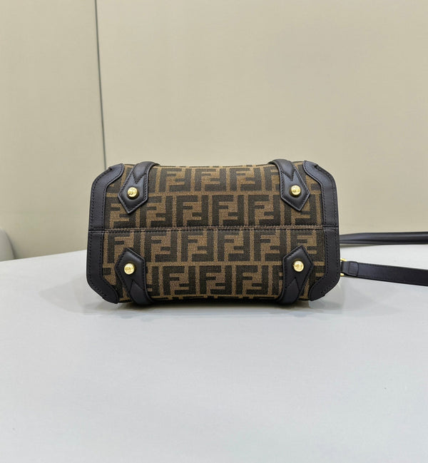 BORSA FENDI 27 IN TESSUTO JACQUARD MARRONE MIX NERO CON PELLE DI VITELLO