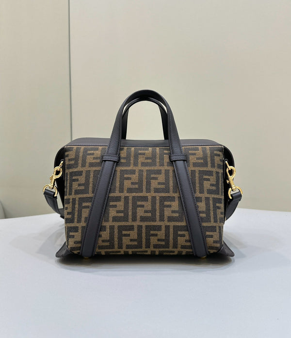 BORSA FENDI 27 IN TESSUTO JACQUARD MARRONE MIX NERO CON PELLE DI VITELLO