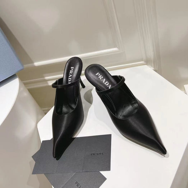 MULES CON TACCO ALTO PRA IN RASO NERO