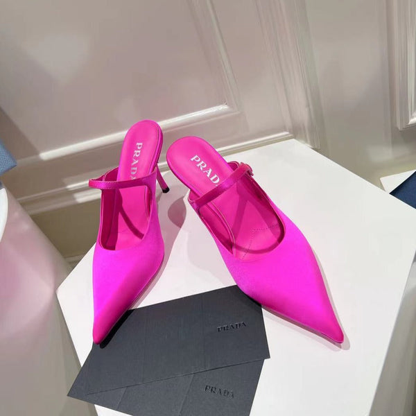 MULES CON TACCO ALTO PRA IN RASO ROSA BRILLANTE