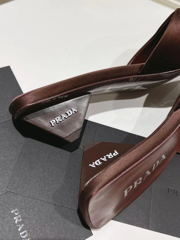 PRA POINTED-TOE MULES CHOCOLATE SATIN