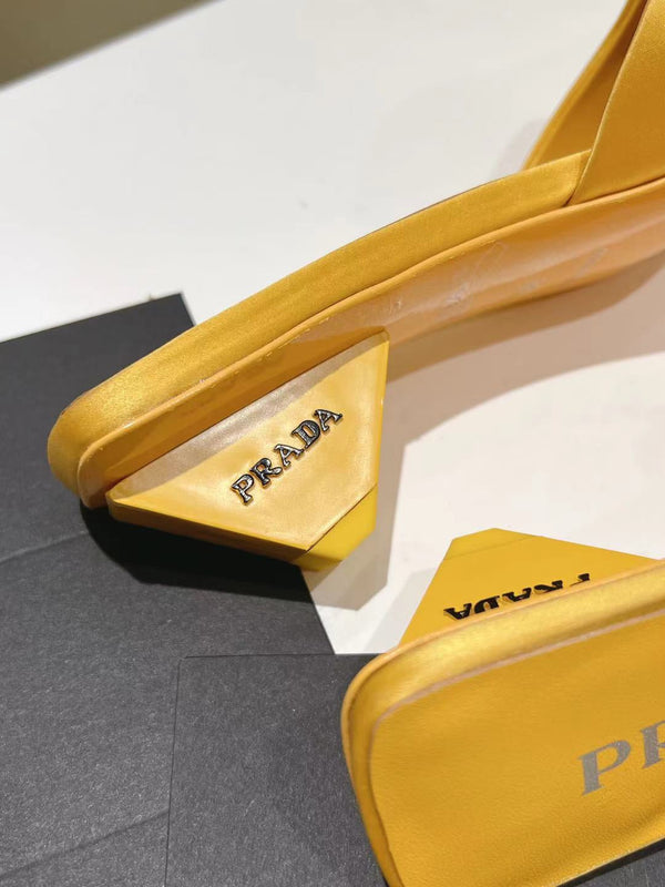 PRA POINTED-TOE MULES YELLOW SATIN