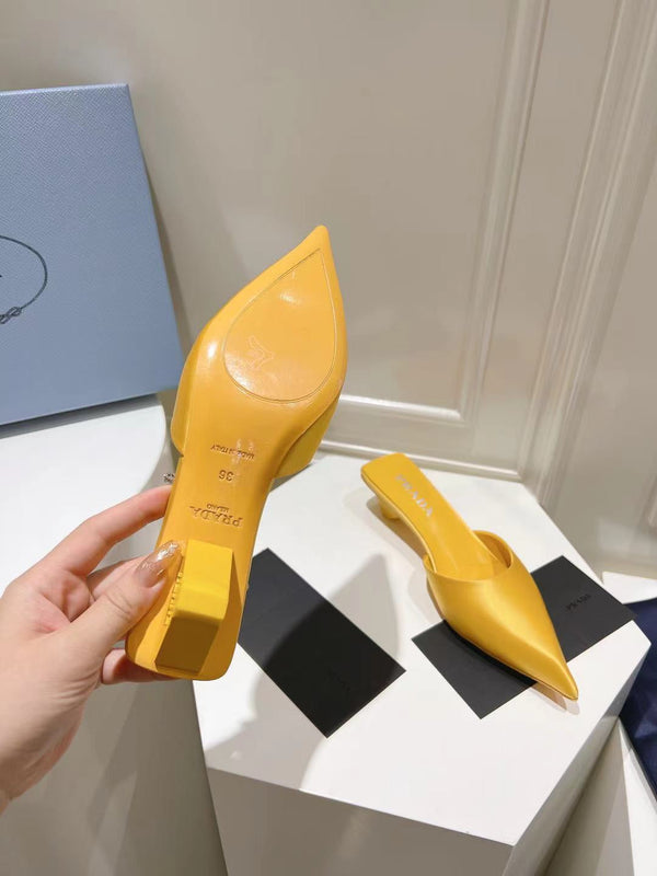 PRA POINTED-TOE MULES YELLOW SATIN