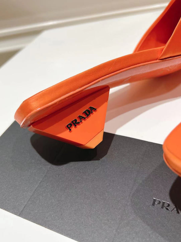 PRA POINTED-TOE MULES BRIGHT ORANGE SATIN