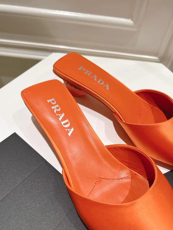 PRA POINTED-TOE MULES BRIGHT ORANGE SATIN