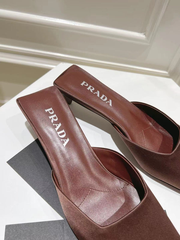 PRA SQUARE TOE MULES CHOCOLATE SATIN