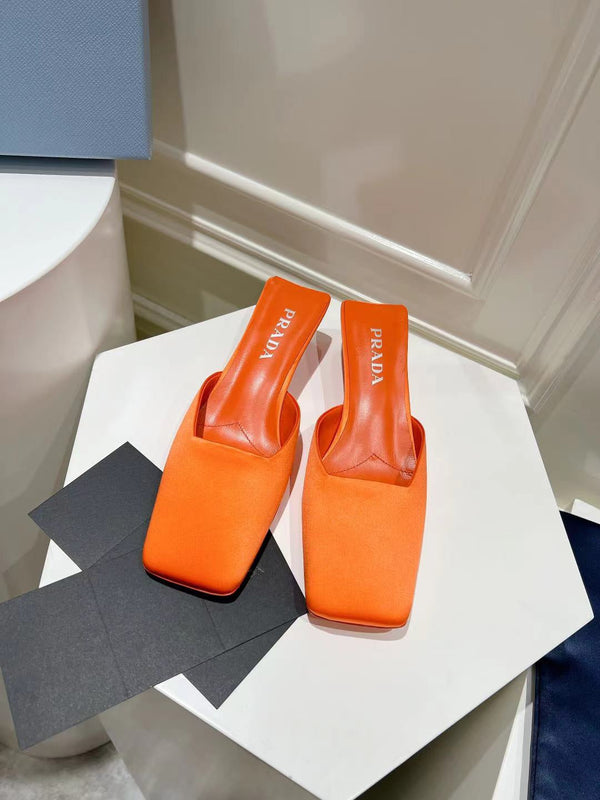 PRA SQUARE TOE MULES BRIGHT ORANGE SATIN