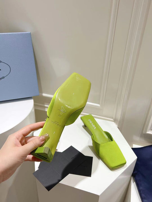 PRA SQUARE TOE MULES PEAR SATIN