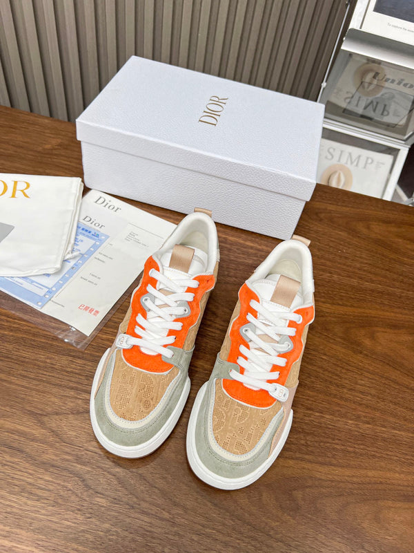 Sneaker CD One Marrone Arancione Mix Grigio Beige Obliquo Pelle Scamosciata Traforata e Vitello