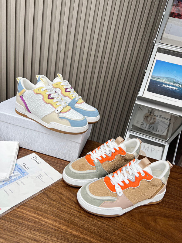 Sneaker CD One Marrone Arancione Mix Grigio Beige Obliquo Pelle Scamosciata Traforata e Vitello