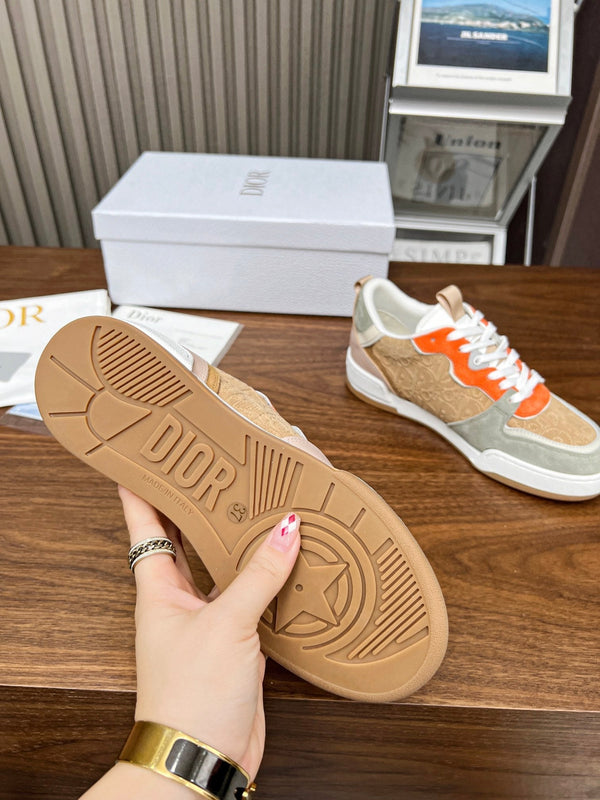 Sneaker CD One Marrone Arancione Mix Grigio Beige Obliquo Pelle Scamosciata Traforata e Vitello