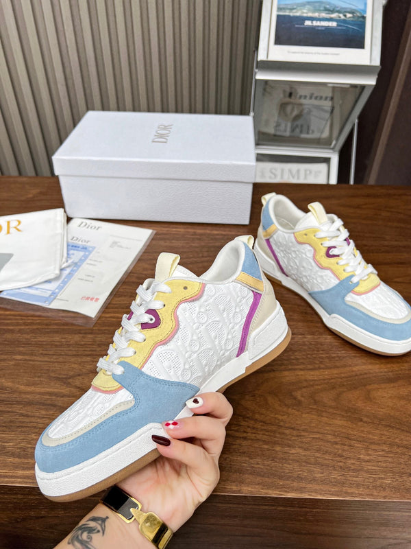 CD One Sneaker White Beige Mix Blue Yellow Oblique Perforated Suede And Calfskin