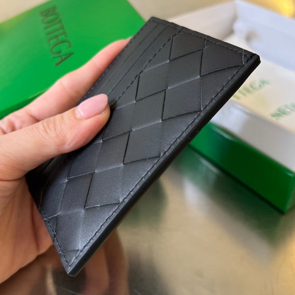 BV Credit Card Case Black Intrecciato Leather