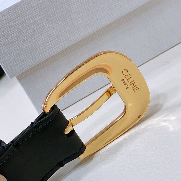 CEL 25mm Gold Triomphe Belt Black Cowhide 176682