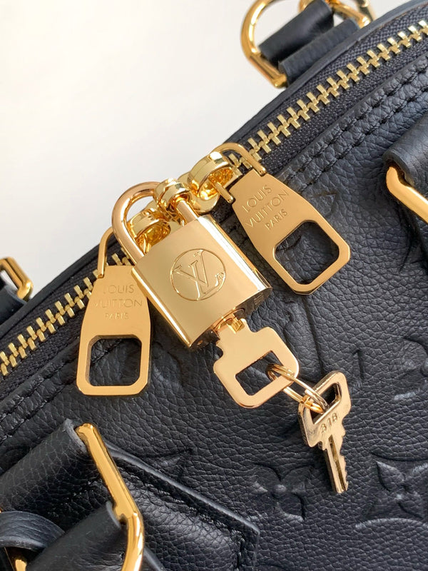 LV Néo Alma BB 44829 Black Monogram Shadow embossed calfskin