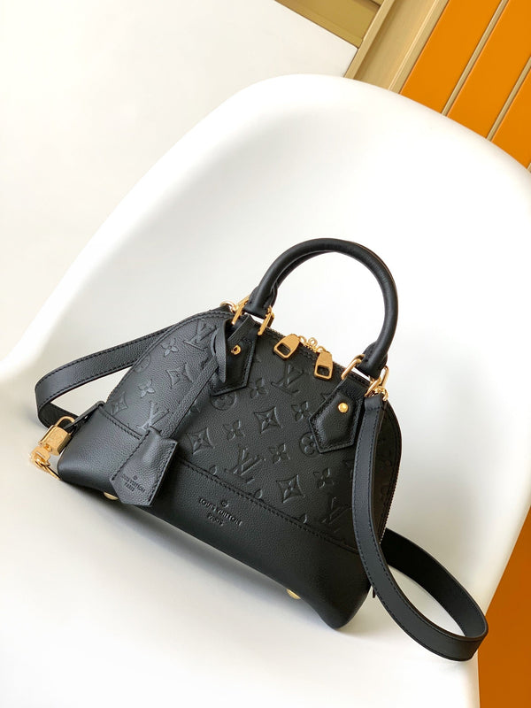 LV Néo Alma BB 44829 Black Monogram Shadow embossed calfskin