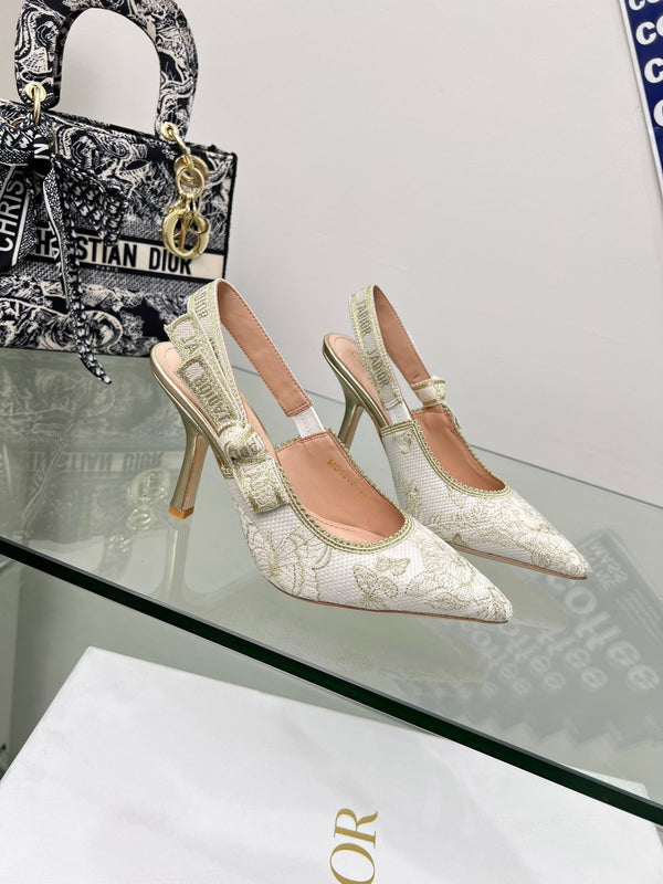 J'Adior Slingback Pump 95mm In White Lace Fabric 100833