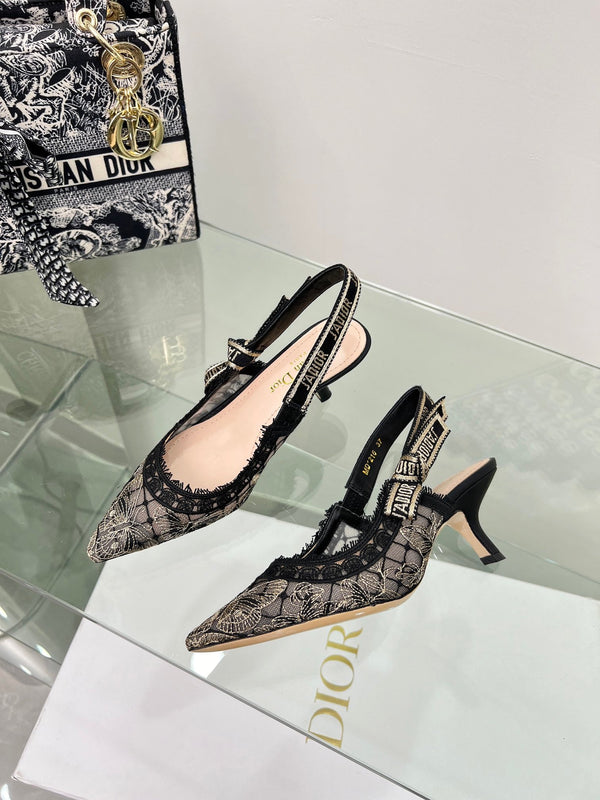 J'Adior Slingback Pump 65mm In Black Lace Fabric 100836