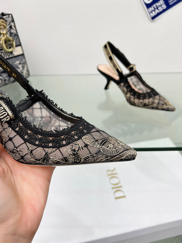 J'Adior Slingback Pump 65mm In Black Lace Fabric 100836