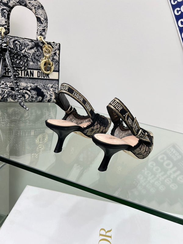 J'Adior Slingback Pump 65mm In Black Lace Fabric 100836