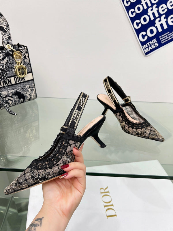 J'Adior Slingback Pump 65mm In Black Lace Fabric 100836