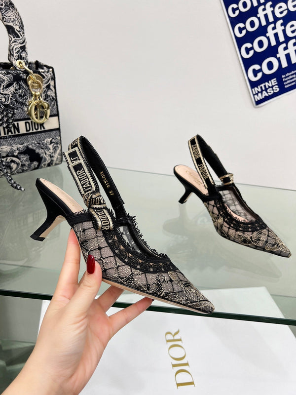 J'Adior Slingback Pump 65mm In Black Lace Fabric 100836