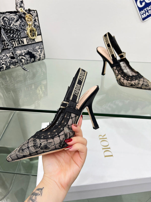 J'Adior Slingback Pump 95mm In Black Lace Fabric 100837