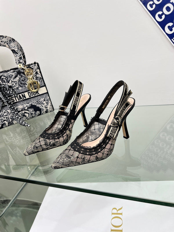 J'Adior Slingback Pump 95mm In Black Lace Fabric 100837