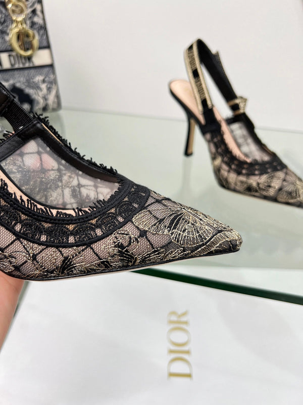 J'Adior Slingback Pump 95mm In Black Lace Fabric 100837