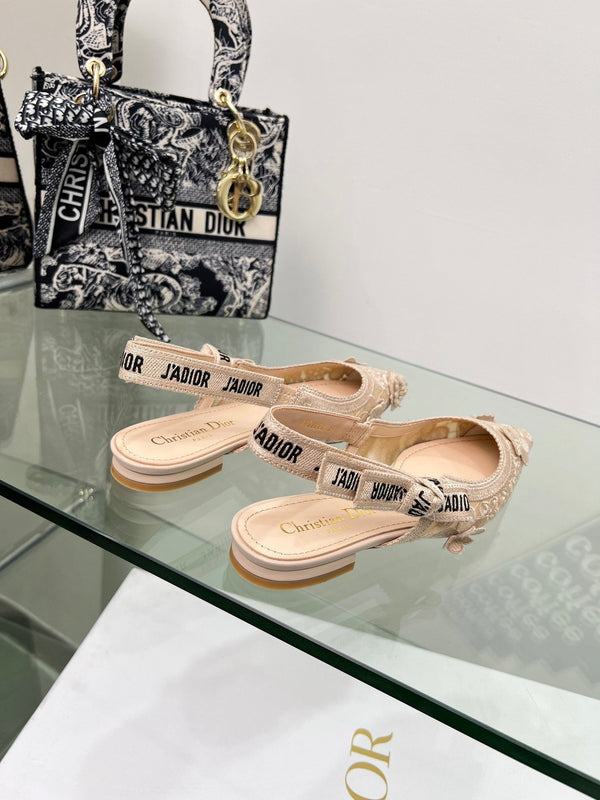 J'Adior Slingback Pump In Beige Floral Embroidered Lace Fabric 100840
