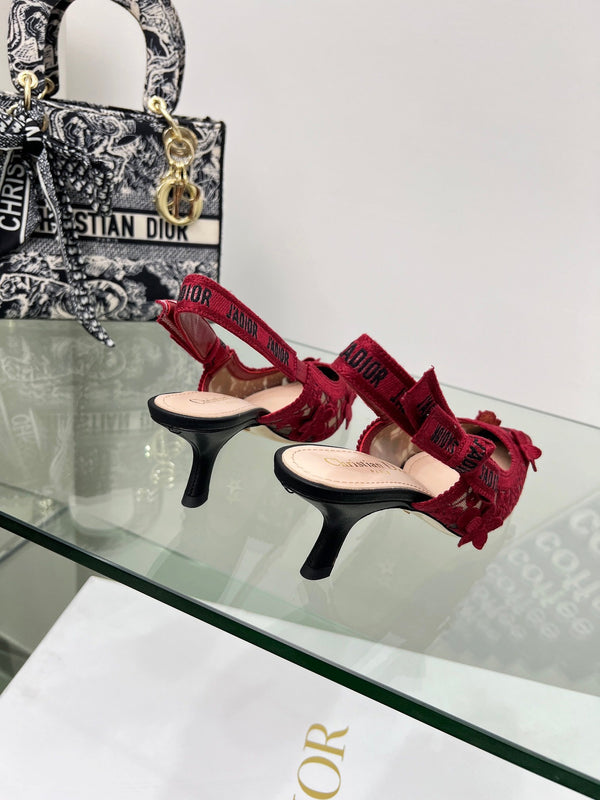 J'Adior Slingback Pump 65mm In Red Floral Embroidered Lace Fabric 100845