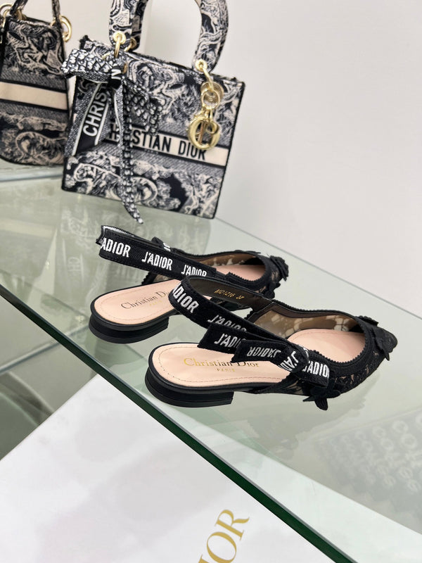 J'Adior Slingback Pump In Black Floral Embroidered Lace Fabric 100848