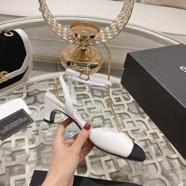 slingback alte bianche nere in pelle di agnello grosgrain