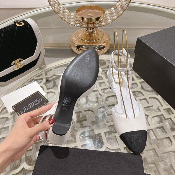 slingback alte bianche nere in pelle di agnello grosgrain