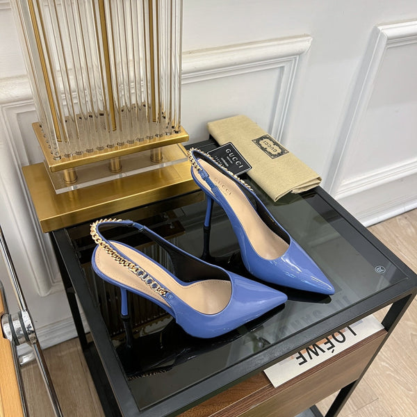 DÉCOLLETÉ GG SIGNORIA SLINGBACK IN PELLE DI AGNELLO CERULEO